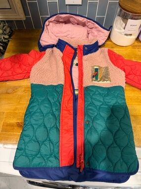 Mini Boden Kids' Colorblock Mixed Media Longline Coat